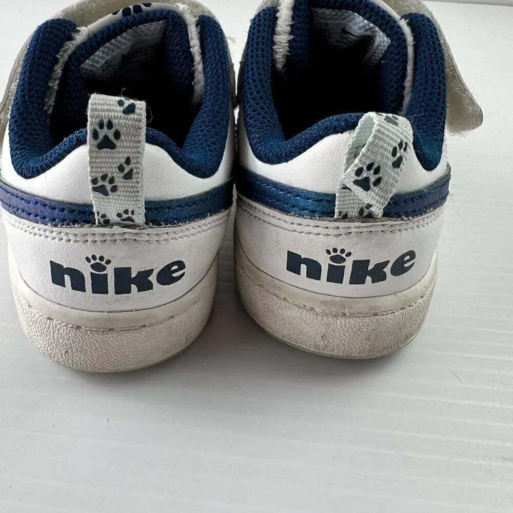 Nike Court Borough Low 2 Se Sneakers Boys Size 10 (Tdv) White Blue Dog Paw